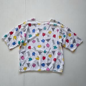 Vtg 80's New Wave Memphis Group Patterned Top / Sz / EBER Arty Abstract Boxy